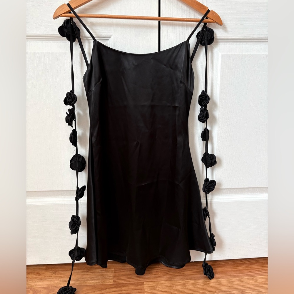 Lena Boutique Black Dress with Floral Accents
